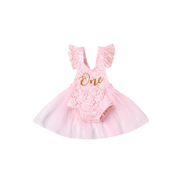 EYIIYE Bébé Filles une Pièce Robe Tutu en Dentelle avec une Lettre d'Impression