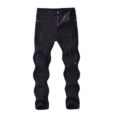 Wdgfv Pantalons en Denim Délavé pour Garçons Automne Hiver Mode Décontractée de Rue pour Adolescents Grands Enfants Jeunes Joggeurs Confortables Noir 9-10 Ans