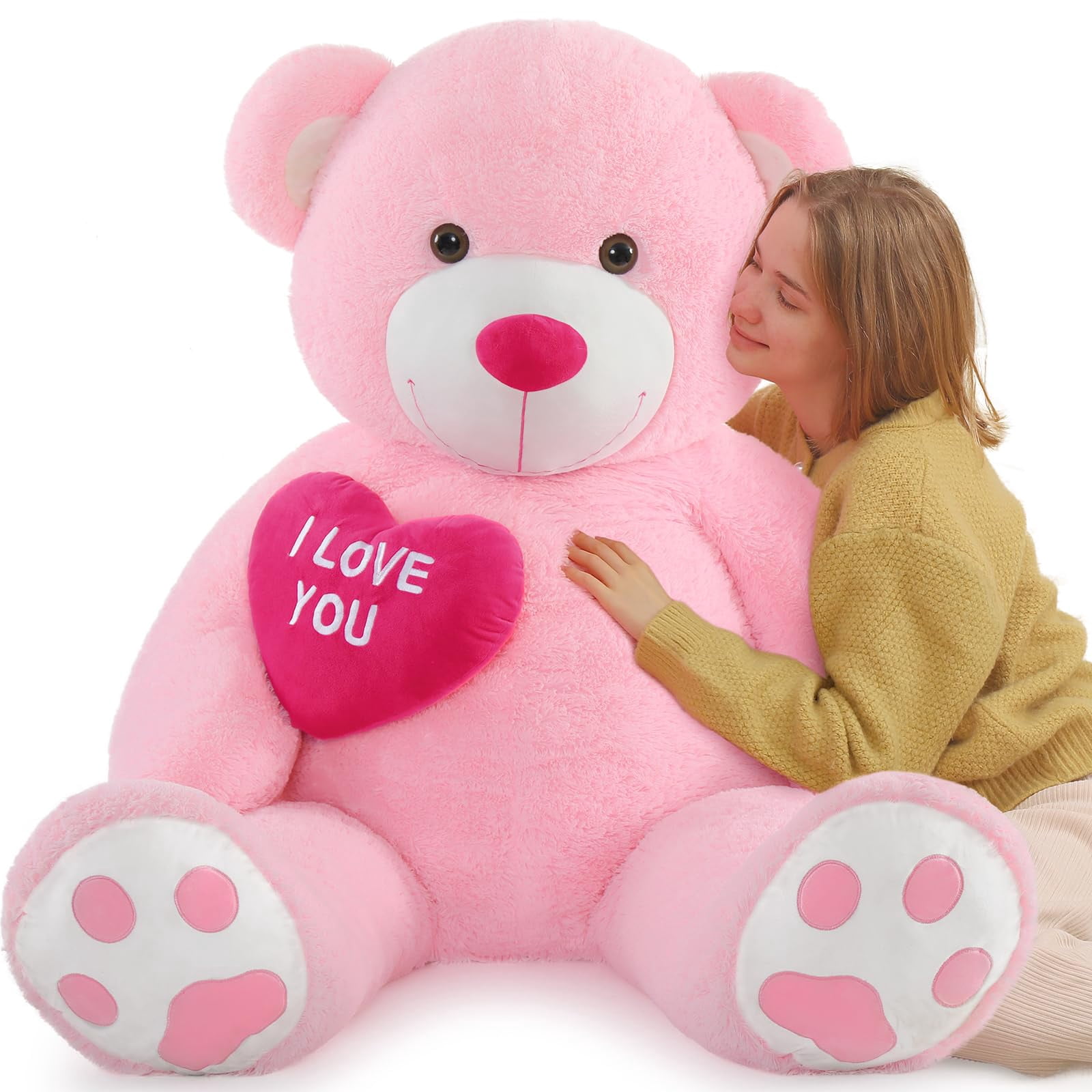 BENINY Giant Teddy Bear 52" - Big Stuffed Animal with Heart - Large I Love You Teddy Bear Plush Toys for Kid Christmas Birthday - Valentines Bear Gif