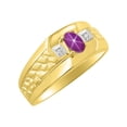 thumbnail image 4 of RYLOS Men's Rings 14K Yellow Gold Classic Nugget 6X4MM Oval Gemstone & Diamond Ring Star Ruby July Birthstone Rings Size 8, 4 of 7
