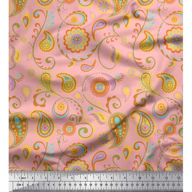 Soimoi Pink Heavy Satin Fabric Mandala & Paisley Print Fabric by Yard 56 Inch Wide