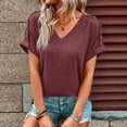 thumbnail image 2 of Timegard Tops for Women V Neck Short Sleeve Button Comfy Summer Casual Loose Tops Tee Solid Color, 2 of 6