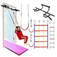 thumbnail image 1 of GymPros Deluxe Kids Indoor Doorway Gym 6 Piece Swing Set Playground + Pull Up Bar, Swing Seat, Climbing Cargo Net, 2X Gymnastics Trapeze Rings, Rope Ladder for Children Home Fitness Strength Training, 1 of 9