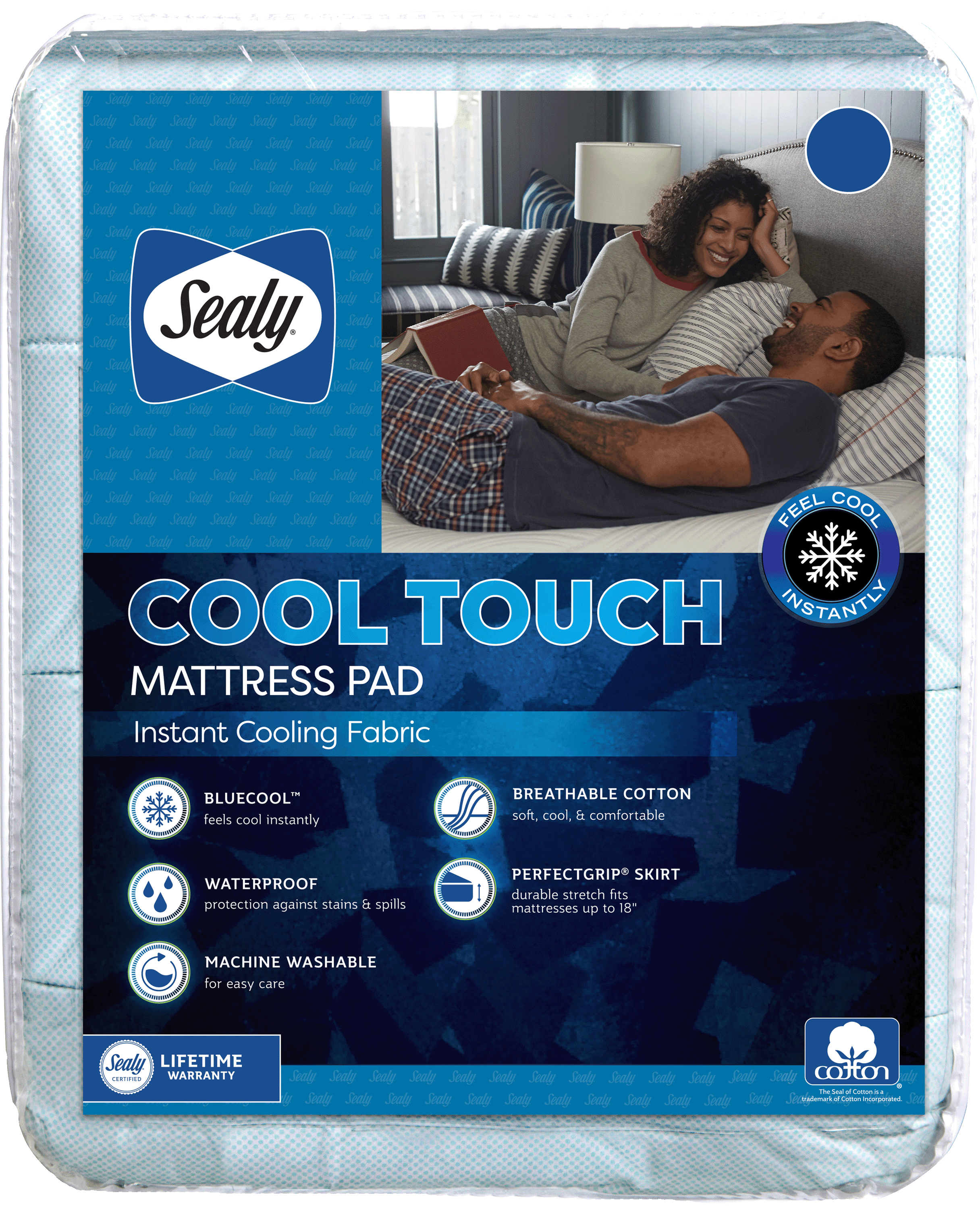 Sealy Protège-matelas imperméable Cool Temp, Simple – tissu supérieur en coton doux