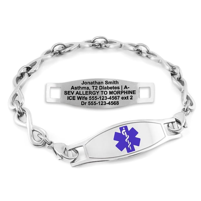 MedicEngraved Bracelet d'Alerte Médicale Personnalisé en Acier Inoxydable - Maillon Infini 6 mm