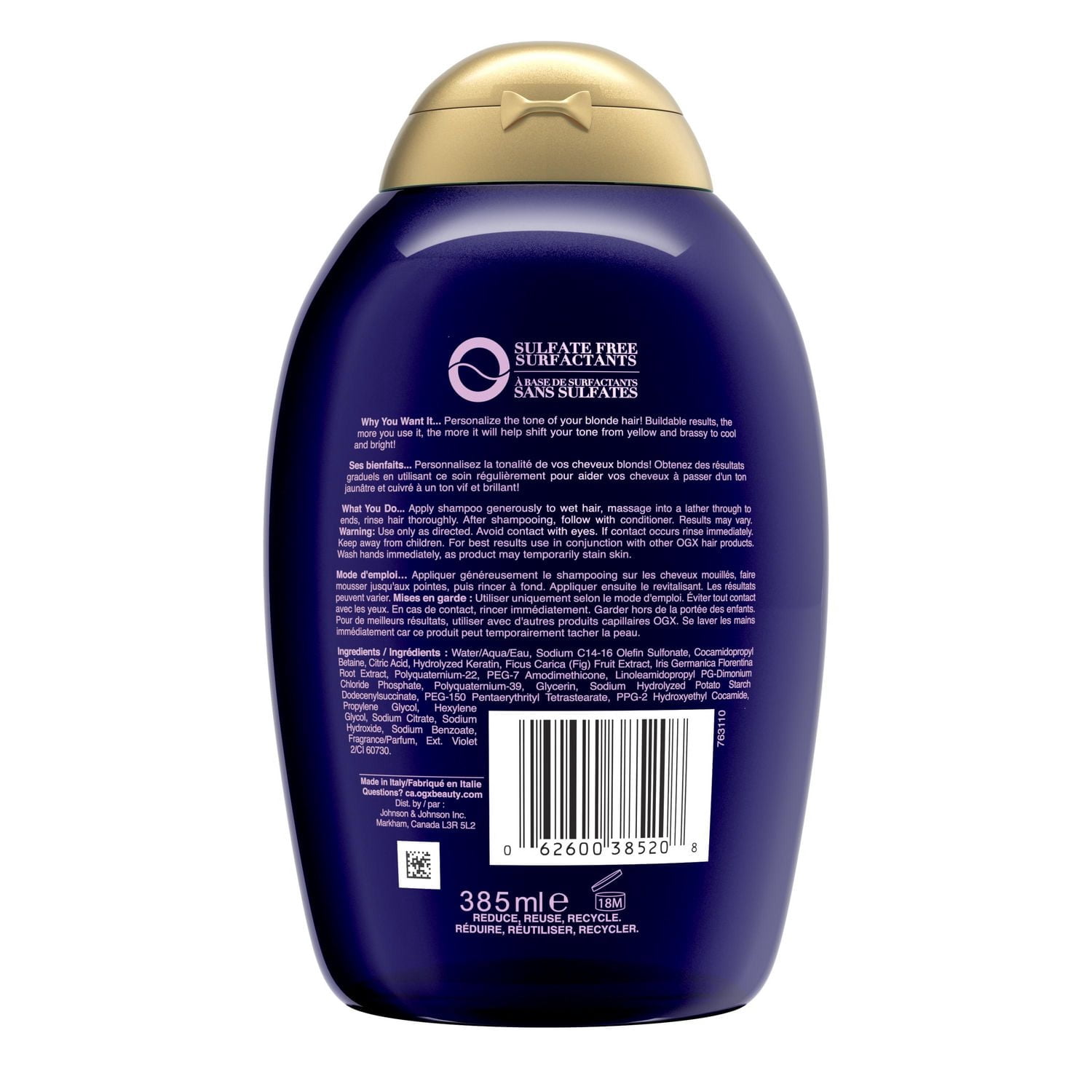 OGX Impecca-Blonde Purple Toning Shampoo, Blonde-Toning to Personalize Your Blonde