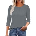 thumbnail image 1 of Olyvenn Hauts à Manches 3/4 pour Femmes, T-Shirt d'Été Décontracté Tendance, Tunique à Col Rond Plissé, Gris m, 1 of 9