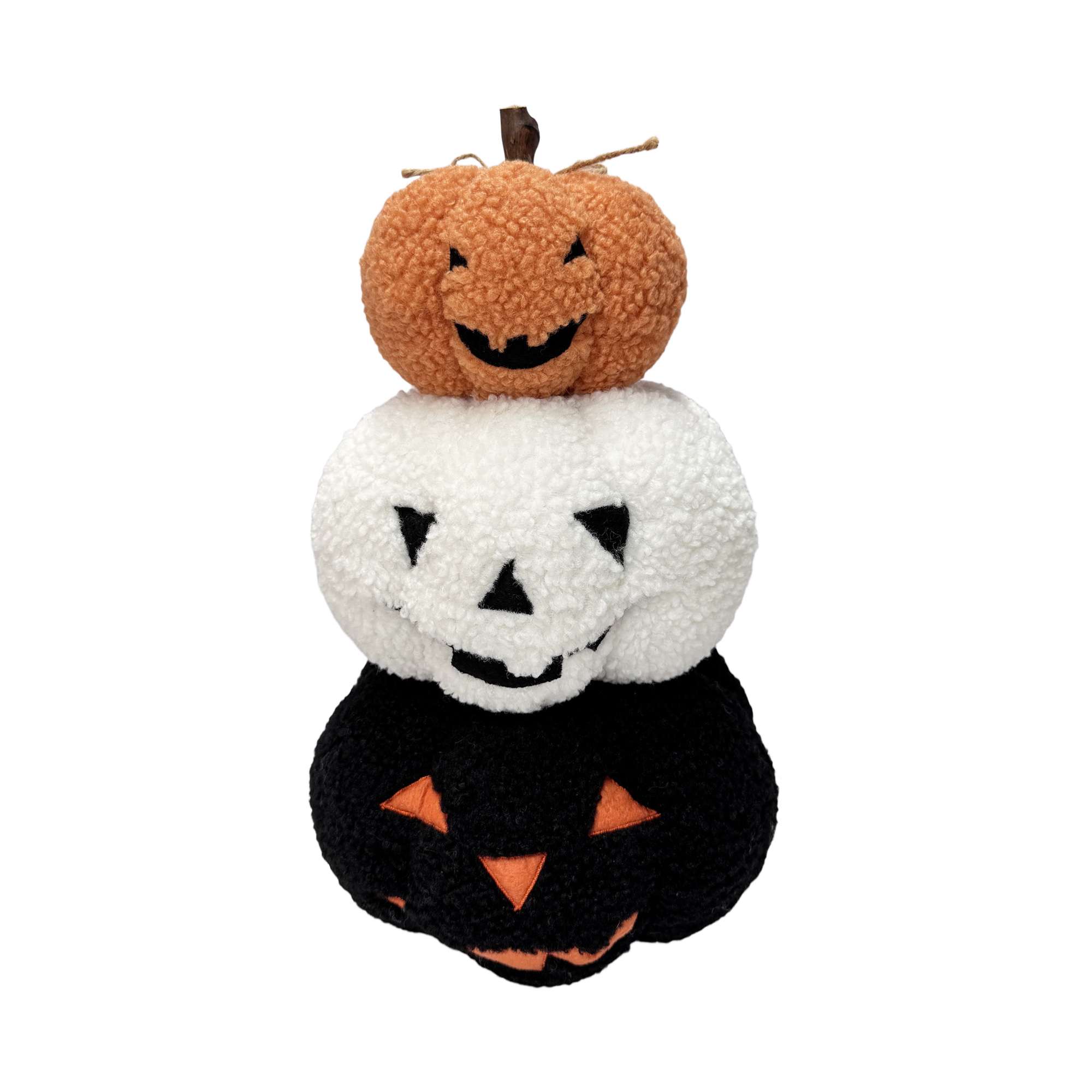 Way-To-Cel PL Décor de citrouille empilée en polaire en peluche, hauteur 15 pouces, couleur orange et blanc et noir