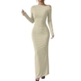 thumbnail image 1 of JGGSPWM Robe à une Épaule à Manches Longues pour Femmes Couleur Unie Froncée Sortie Nocturne Formelle Maxi Automne Invitée de Mariage Robes Jaune G, 1 of 8
