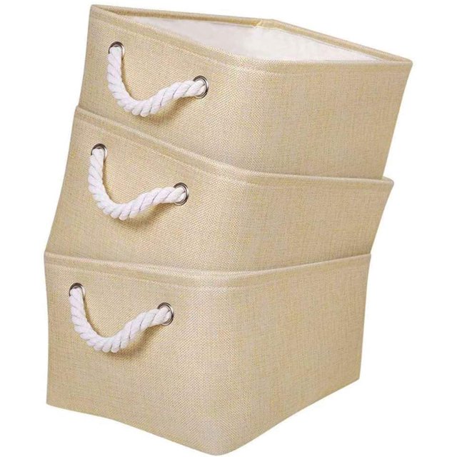 Foldable Storage Boxes, Large Fabric Baskets, 3-Pack(Beige, Small)