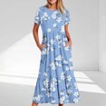 thumbnail image 1 of Offre Hebdomadaire d'Été Iumwxz Robe à Manches Courtes Col Rond pour Femmes Tunique Décontractée Ample Robe Longue Plissée Imprimé Floral Robes Formelles pour Femmes Robe Habillée pour Cadeaux de Vacances, 1 of 5