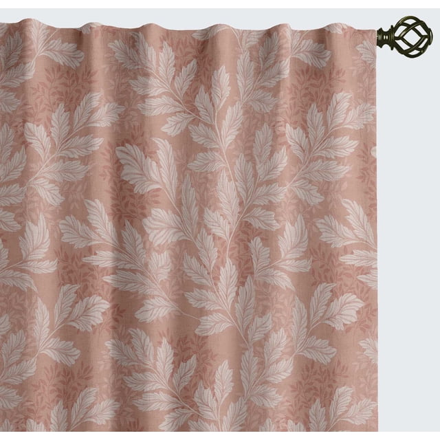 Vargottam Cotton Curtains for Windows - 3-in-1 Rod Pocket/Back Tab Short Window Drapes - Light Filtering Cotton Panels - Set of 2, 52"x63" - Leaves Pattern (Orange)