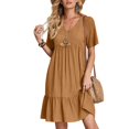 thumbnail image 3 of Soldes du Printemps 2024!Hontri Robes pour Femmes Robe d'Été Robes en Lin pour Femmes Robe T-Shirt Décontractée Manches Courtes Col en V Robe Midi Ligne A Brun,m, 3 of 7