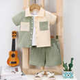 thumbnail image 2 of PatPat Toddler Boy 3pcs Textured Lapel Shirt and Solid Tee and Shorts Set, 2 of 7