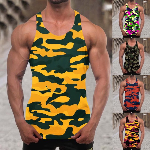 BADHUB Mens Color Block Muscle Tank Topsssss Clearance Workout Athletic Sleeveless Crew Neck Shirts OrangeL