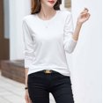 thumbnail image 4 of RXIRUCGD Hauts pour Femmes 2024 Col Rond Couleur Unie Chandail de Base Intérieur à Manches Longues Haut/chemise à Col Rond, Blanc, Taille : L, 4 of 8