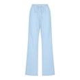 thumbnail image 4 of Timegard Cotton Linen Pants for Women Elastic Waisted Drawstring Straight Leg Lounge Pants with Pockets, 4 of 6
