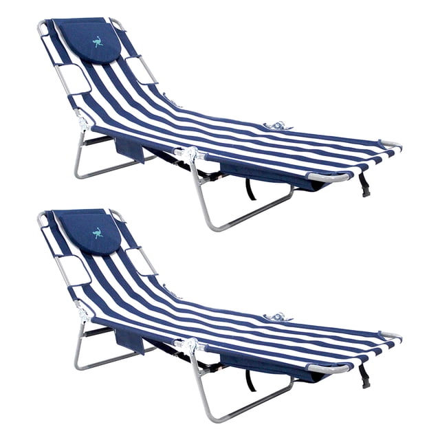 Ostrich Chaise Longue Sac à Dos avec Sac de Rangement, Rayures Bleu Marine (Lot de 2)