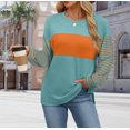 thumbnail image 4 of Amzcrzy Chandail en Molleton Femme Col Rond Manches Longues T-Shirts Décontractés Tunique à Rayures Blocs de Couleur Basiques, 4 of 9