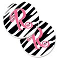 thumbnail image 1 of Carolines Treasures CJ1037-RCARC Monogramme Initiale R Zèbre Bande & Rose Ensemble de 2 Porte-Gobelet Voiture Coaster, 1 of 1