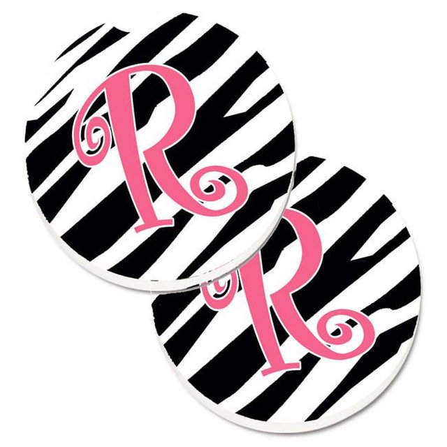 Carolines Treasures CJ1037-RCARC Monogramme Initiale R Zèbre Bande & Rose Ensemble de 2 Porte-Gobelet Voiture Coaster