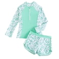 thumbnail image 1 of MIASHUI Girls Two Piece Rash Guard Swimsuit Sets Long Sleeve Zipper Top and Shorts,Light Green,11-12 Years, 1 of 3