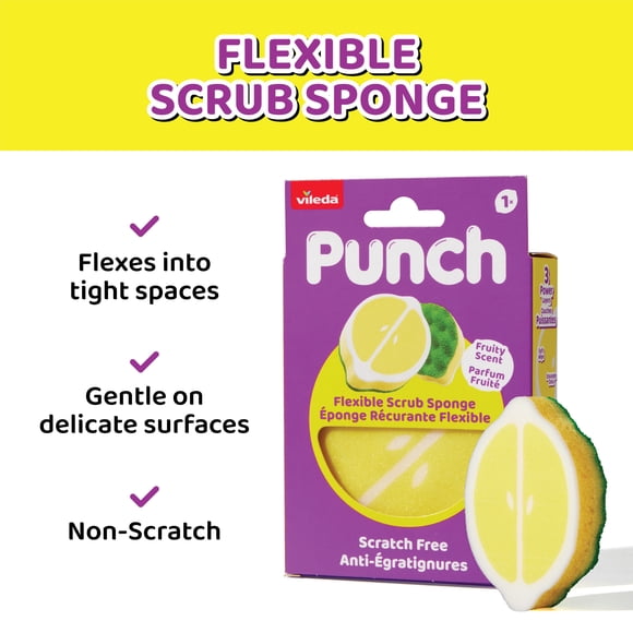 Vileda Punch Éponge à récurer flexible, citron