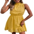 thumbnail image 1 of Femmes Robe Élégante Sans Manches Cou Haut Été Décontracté A-Ligne Mini-Robes de Cocktail à Volants, 1 of 7