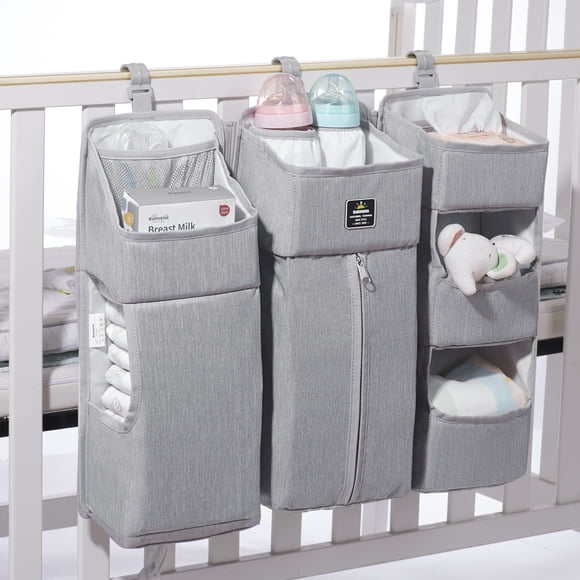 Sunveno Ensemble 3-en-1 d'Organisation Suspendue pour Couches, Organisateur de Berceau et d'Allaitement pour le Rangement des Essentiels de Bébé, Gris