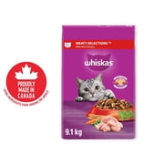 WHISKAS MEATY SELECTIONS Adult Dry Cat Food with Real Chicken, 9.1kg Bag