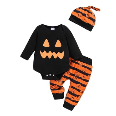 Boys Halloween Outfits Long Sleeve Cartoon Print Kids Costume Set Cute Face Design Spring Summer Toddler Clothes Boys Outfits&Set Black 3M/1 M—3 M