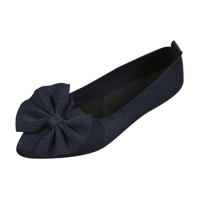 Chaussures Plates Femmes en Maille Tissée avec Nœud, Bout Pointu, Compensées, Chaussures à Enfiler