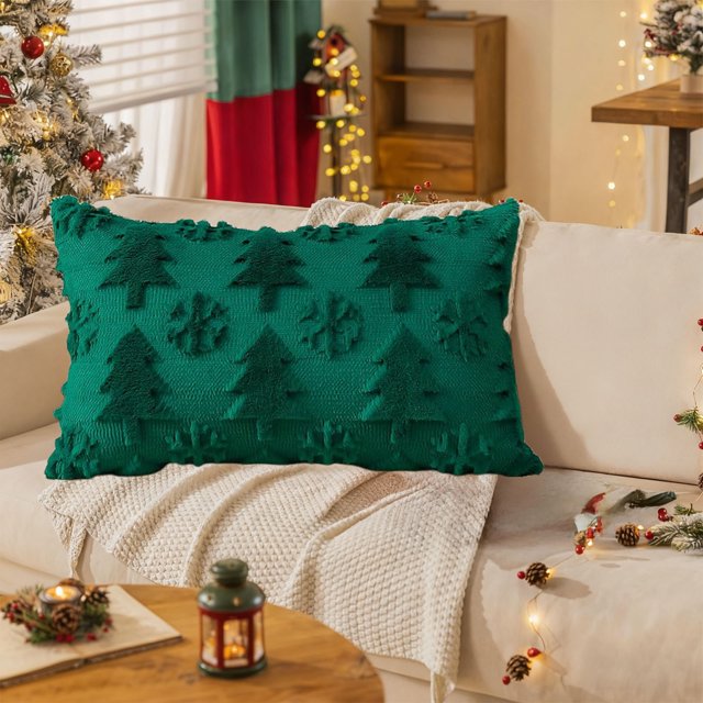 Wooowa 11.8x19.7Inch Rectangular Christmas Pillowcases, Embroidered Front & Solid Back, Festive Cushion Covers for Home Sofas