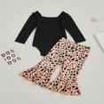 thumbnail image 4 of 2 Pieces Baby Suit Set  Solid Color U-Neck Long Sleeve Ruffle Romper+ Floral Print Flared Pants for Girls  0-18 Months, 4 of 9