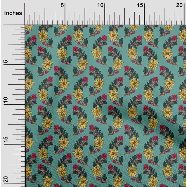 oneOone Cotton Flex Fabric Leaves & Floral Block Printed Craft Fabric BTY 40 Inch Wide