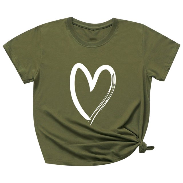 Besolor Tuniques d'Été pour Femmes à Imprimé de Cœurs, Col Ras du Cou, Manches Courtes, T-Shirts Décontractés Amples, Blouse de Sortie