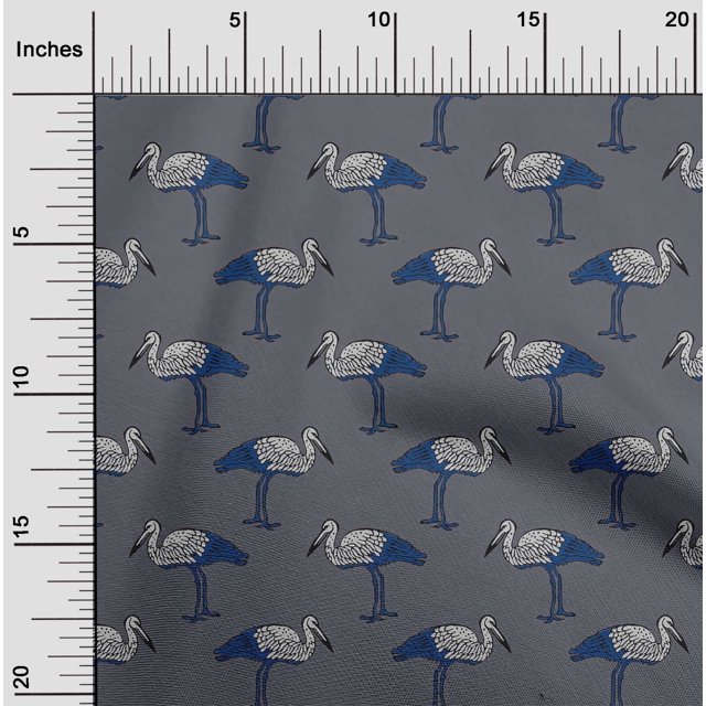 oneOone Cotton Poplin Fabric Heron Block Print Fabric BTY 56 Inch Wide