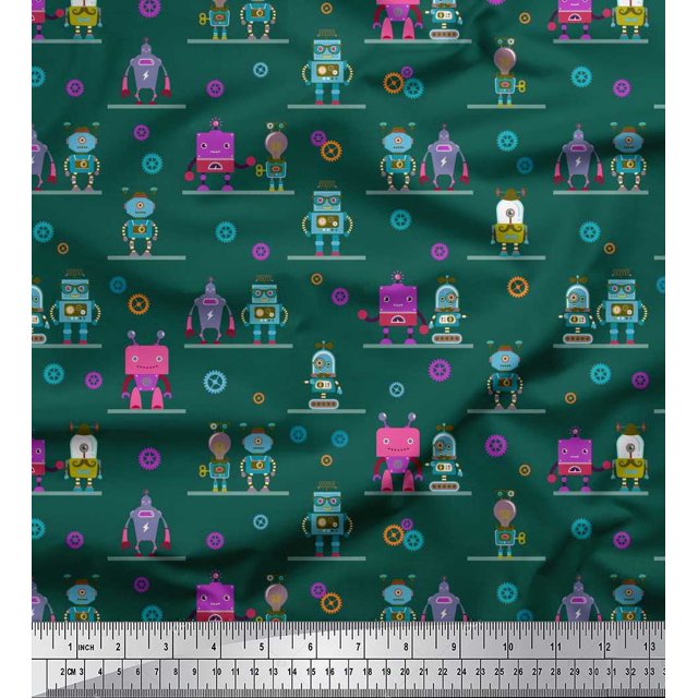 Soimoi Rayon Fabric Cartoon Machine & Gear Parts Hardware Decor Fabric Printed Yard 42 Inch Wide