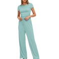 thumbnail image 4 of Birdeem Blouses pour Femmes 2 Pcs Mode Femme Col Rond Uni Manches Courtes Blouse + Pantalons Longs Taille Élastique Ensembles, 4 of 12