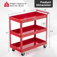 thumbnail image 3 of Costway Chariot Utilitaire à 3 Niveaux Chariot de Service de Rangement en Métal Capacité de 330 Lb Rouge, 3 of 10