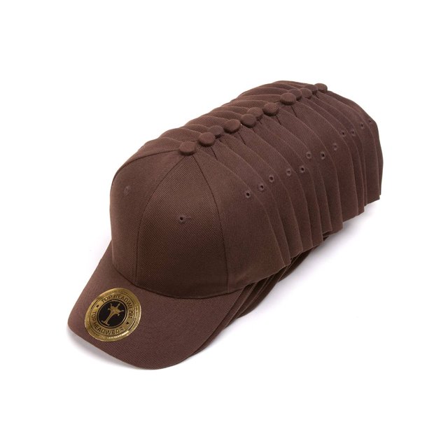 Top Headwear Lot de 12 Casquettes de Baseball Ajustables - Brun