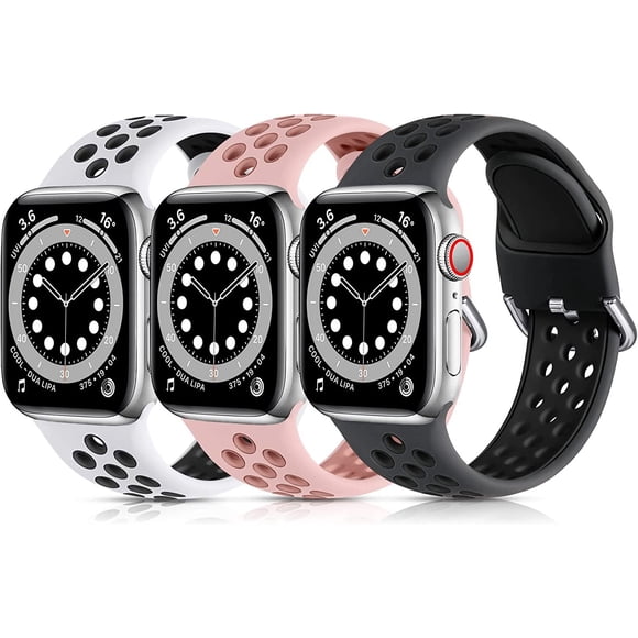 KOMI 3 Pack Compatible for Apple Watch Band 40mm 38mm 41mm 45mm 44mm 42mm, Soft Silicone Sport Strap Breathable Replacement Bands for Apple Watch SE/iwatch Band Series 8 7 6 5 3 4 2 1 Men Women