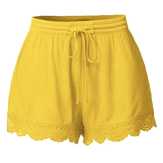 Plebaso Womens Elastic Waist Drawstring Beach Shorts Lace Trim Ruffle Lightweight Lounge Shorts for Women