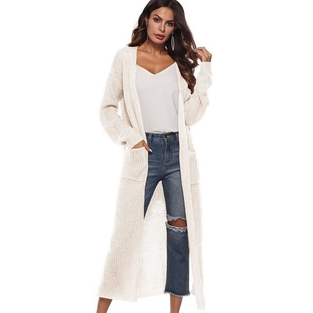 Women‘s Lightweight Long Sleeve Cardigan Sweaters Irregular Split Open Front Thin Knit Sweater with Pockets