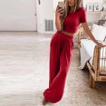 thumbnail image 3 of Ensembles de Pantalons en Lin pour Femmes 2 Pcs Pantalons en Lin Femmes Ensemble de Vêtements d'Été Femme Col Rond Manches Courtes Hauts Ensembles de Pantalons Pantalons Style Pantalon S_6 Survêtements pour Femmes Rouge G, 3 of 5