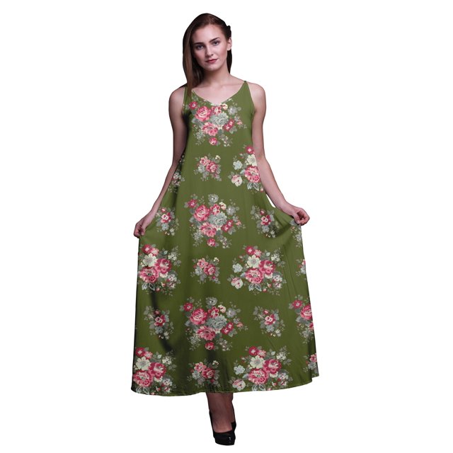 Bimba Robe Longue en Rayonne Imprimée Florale pour Femmes Chic Bohème Été Maxi Plage-Moyenne