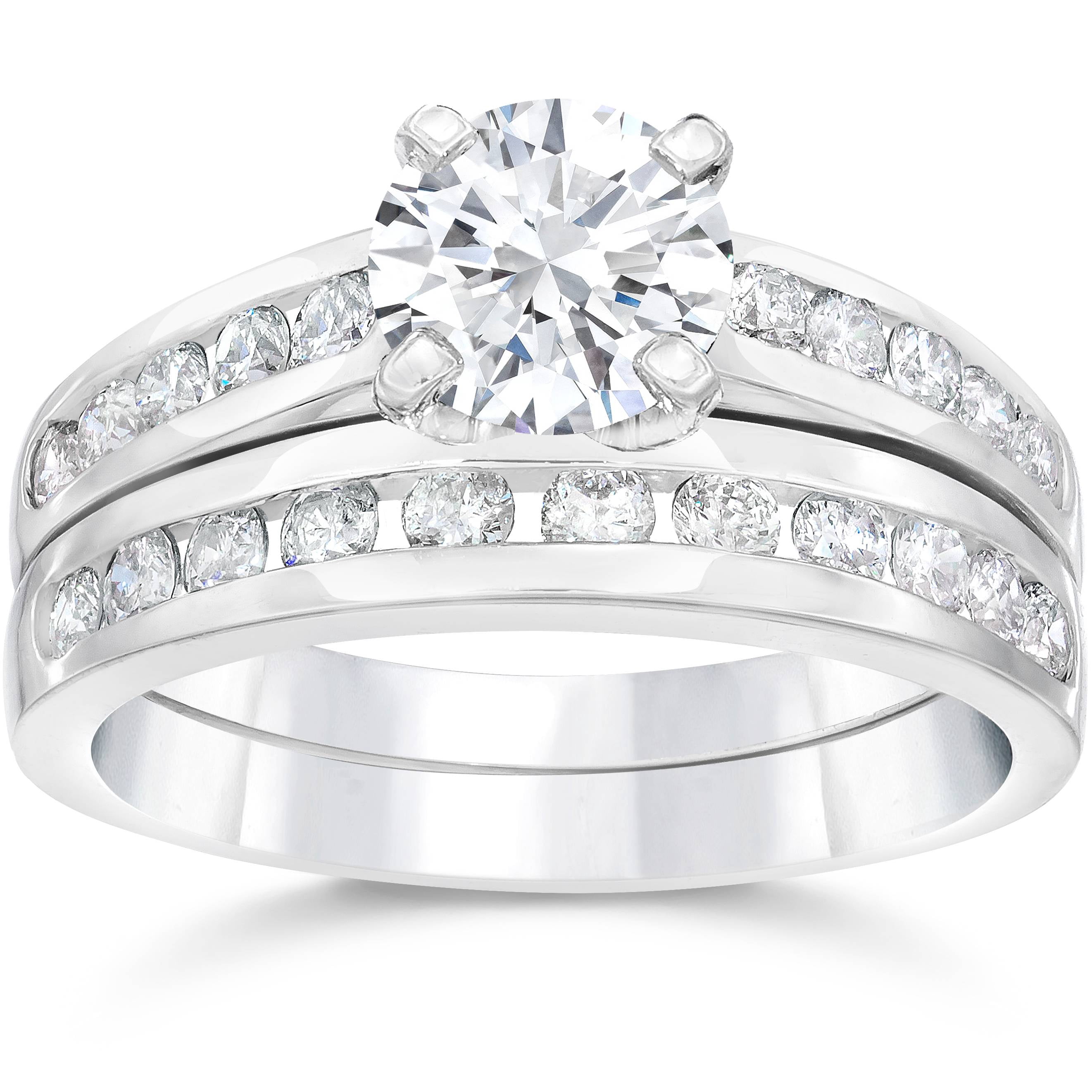 2 Carat Diamond Solitaire Engagement Ring Matching Wedding Band White Gold 14kt