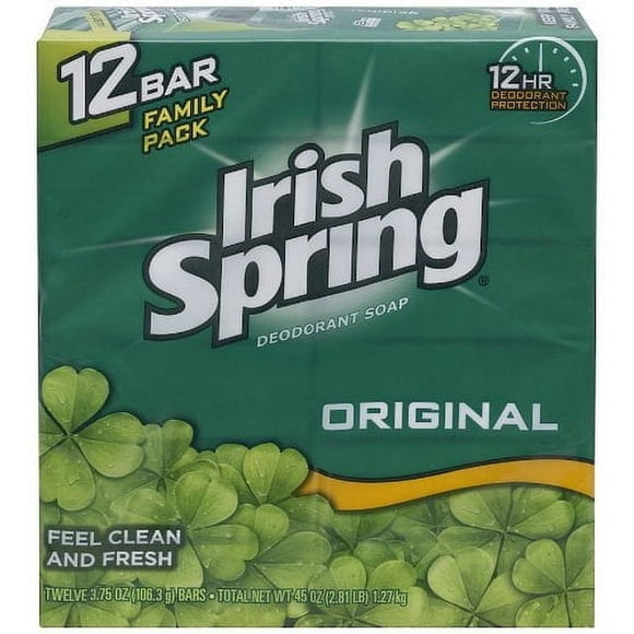 Irish Spring Original Clean Deodorant Bar Soap for Men, 104.8 g, 12 Pack, 12 Pack