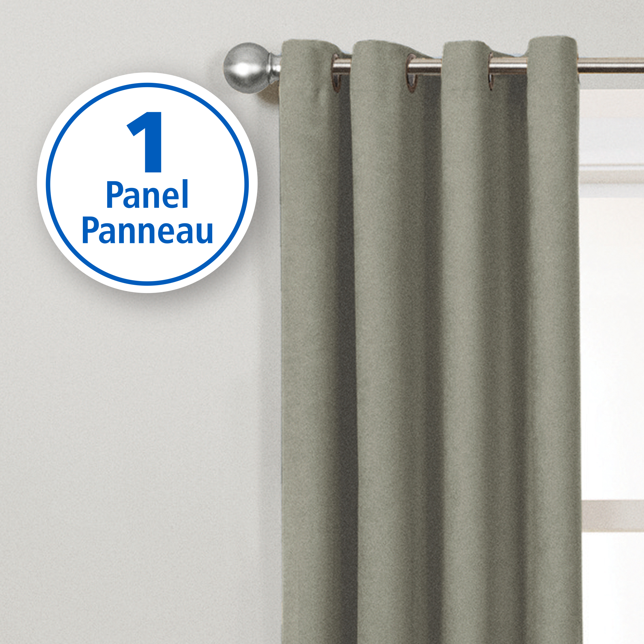 panneau de rideau fenêtre à œillets en faux suède filtrant la lumière Mainstays, 137 x 160 cm, vert sauge, 1