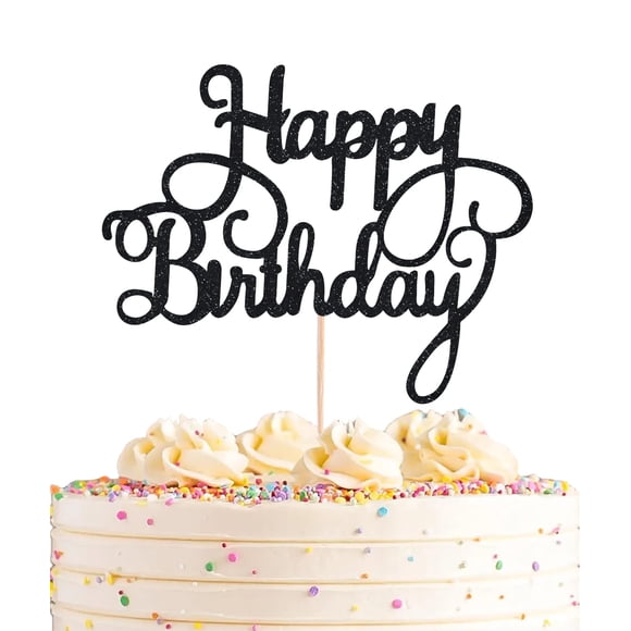 AHAORAY Happy Birthday Cake Topper - Red Glitter Happy Birthday Cake Bunting Decor - Anniversary Party Cake Decoration Supplies for Photo Booth Props